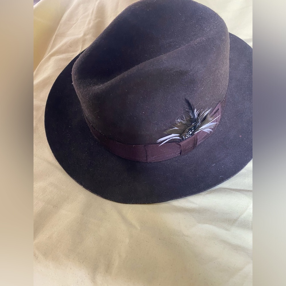 Brown Fedora Hat with Feather Accent
